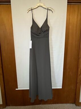 AZAZIE Davis Steel Grey Slip Maxi Dress with V-Neck Size 6 NWT